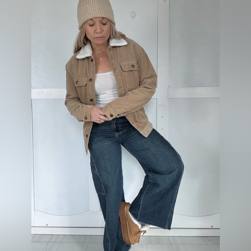 H&M Tan Sherpa-Lined Utility Jacket